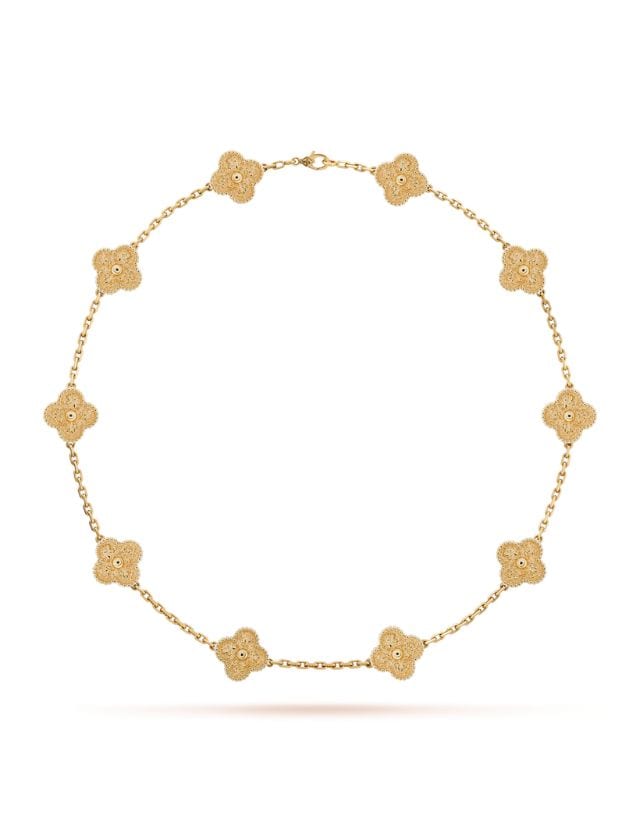 Vintage Alhambra necklace 10 motifs in 18K yellow gold, SGD 15,500 (approximately P671,746.75), VAN CLEEF & AREPLS, vancleefarpels.com
